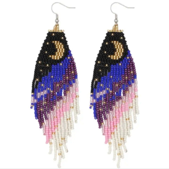 Handmade Jewelry - Elegant Hand Beaded Moon Earrings
